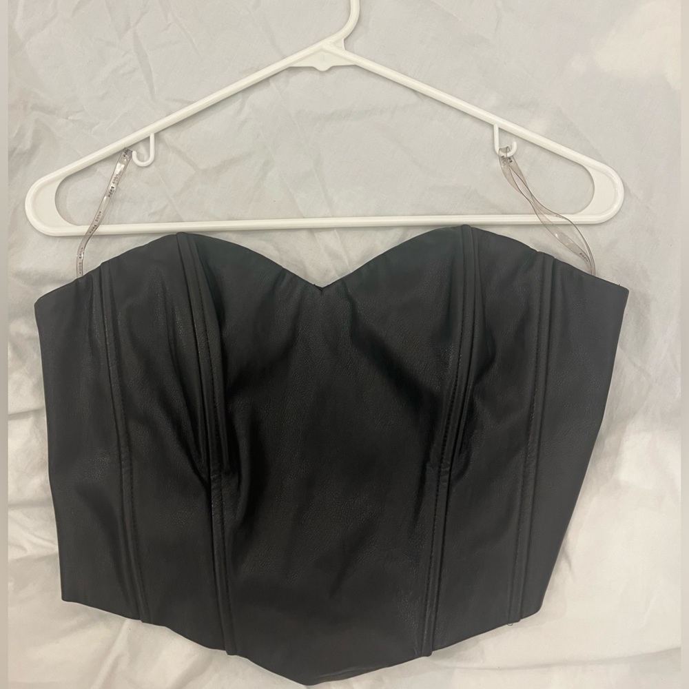 Faux Leather Sweetheart Crop Top